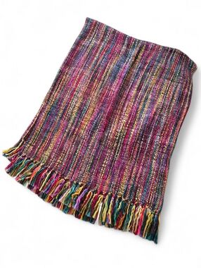 Signals Colorful Chunky Knit Throw Blanket 52x64 Boho Fringe NEW